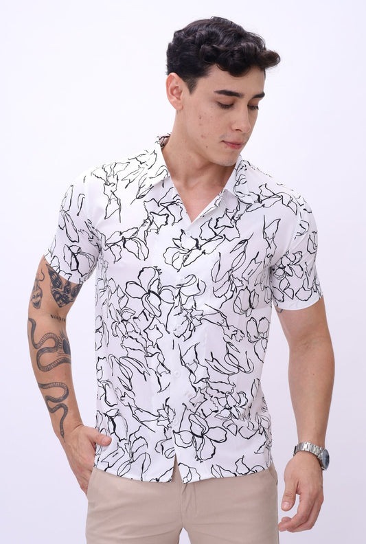 Camisa Scub JERAOUS Manga Corta Blanco